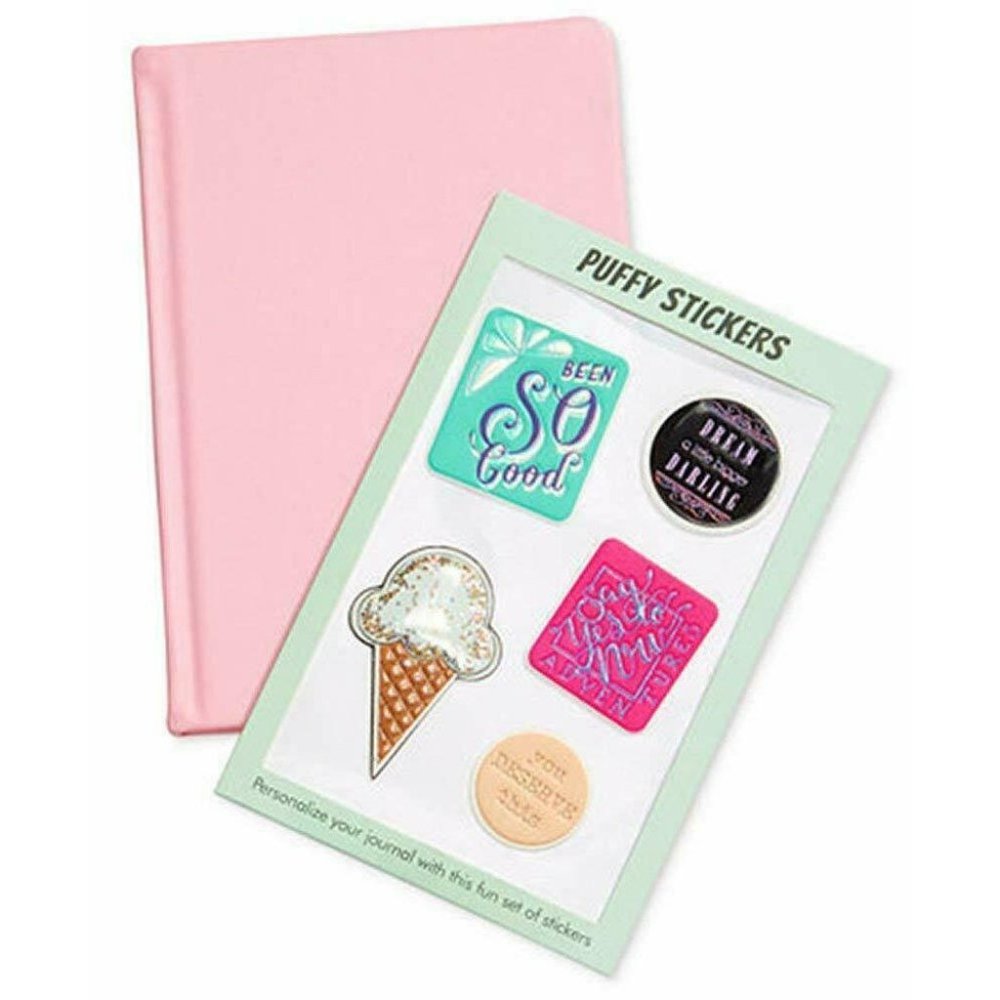 Celebrate Shop Pink Journal with 5 Puffy Stickers Diary Notes Holiday Gift Cute